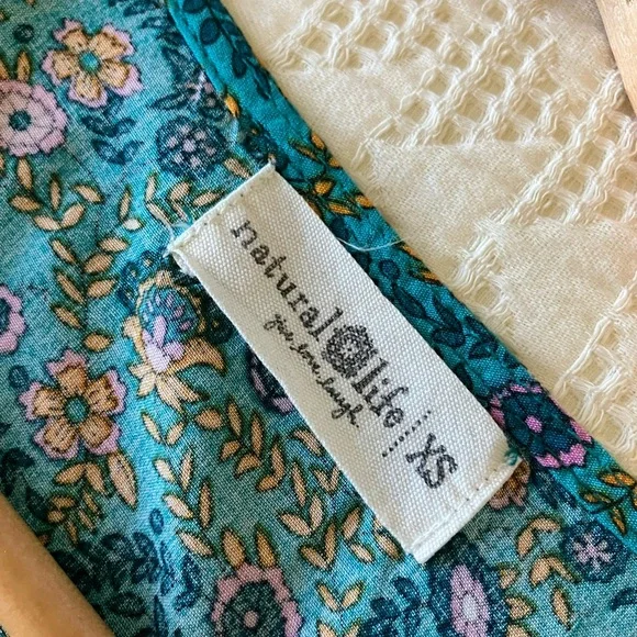 NATURAL LIFE Blue Floral Dolman Rayon V-Neck Mini Dress Size XS - Picture 10 of 10